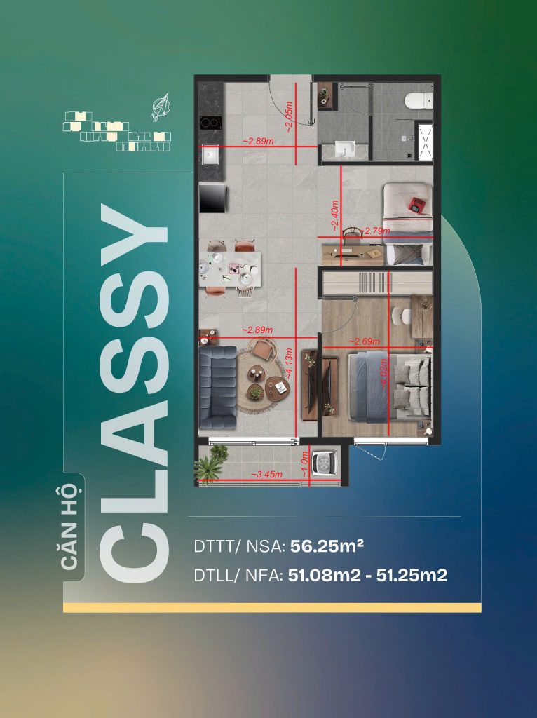 Kích thước căn hộ 1pn+ dự án tt avio