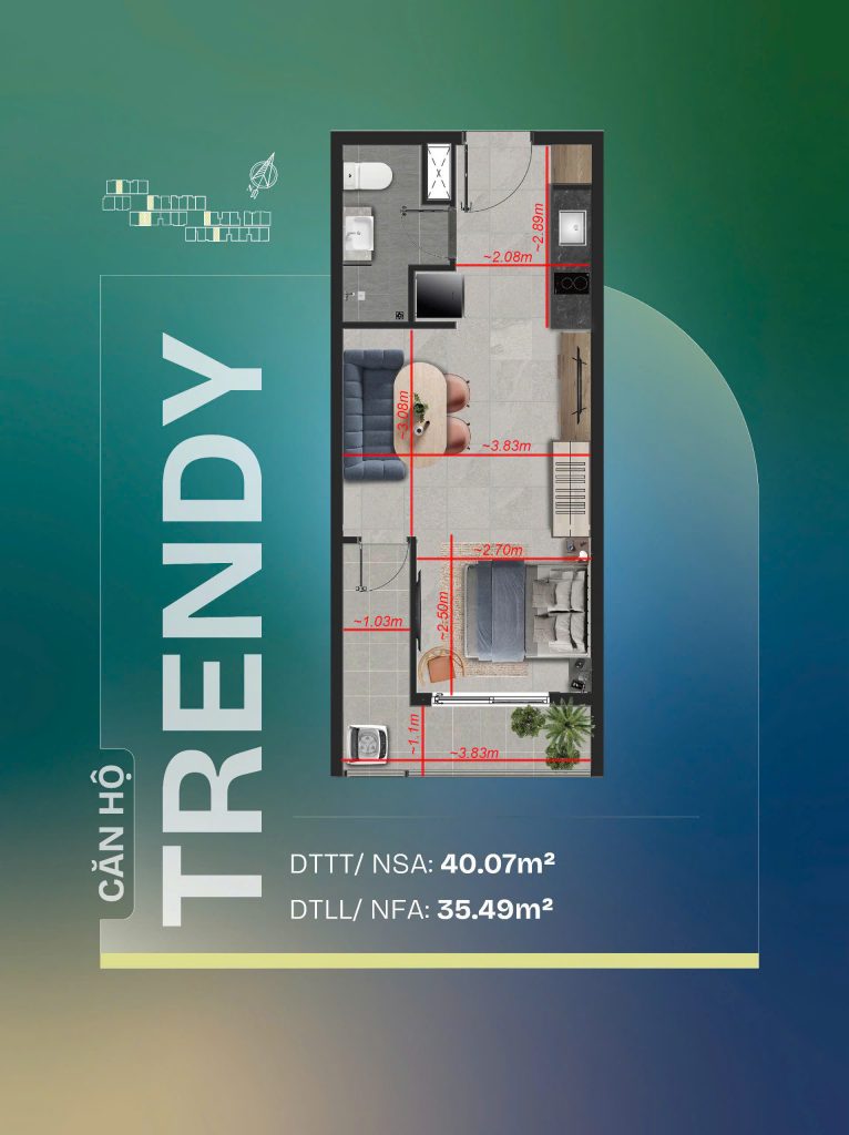 Kích thước căn hộ 1pn dự án tt avio