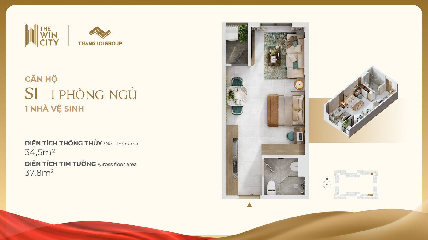 Layout căn hộ Studio The Win City Thắng Lợi tối ưu công năng